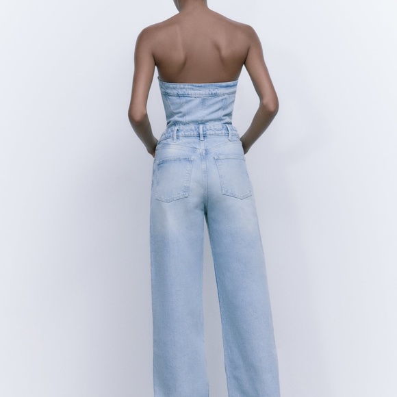 Zara Pants & Jumpsuits Zara Corset Denim Jumpsuit Poshmark